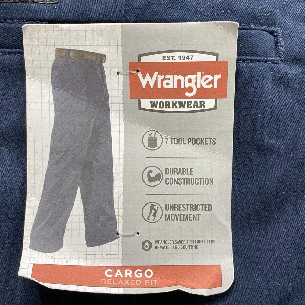 Wrangler Workwear Cargo Pants Mens 44x30 Blue Utility Workwear Industrial Rugged